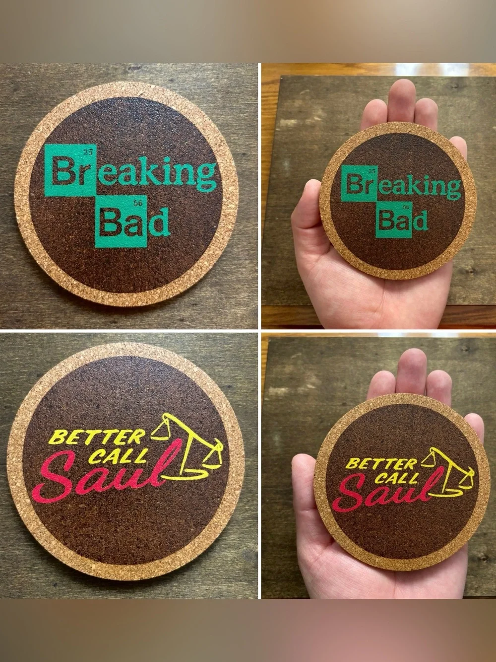 Breaking Bad Better Call Saul Painted Cork Coasters Bundle of 2